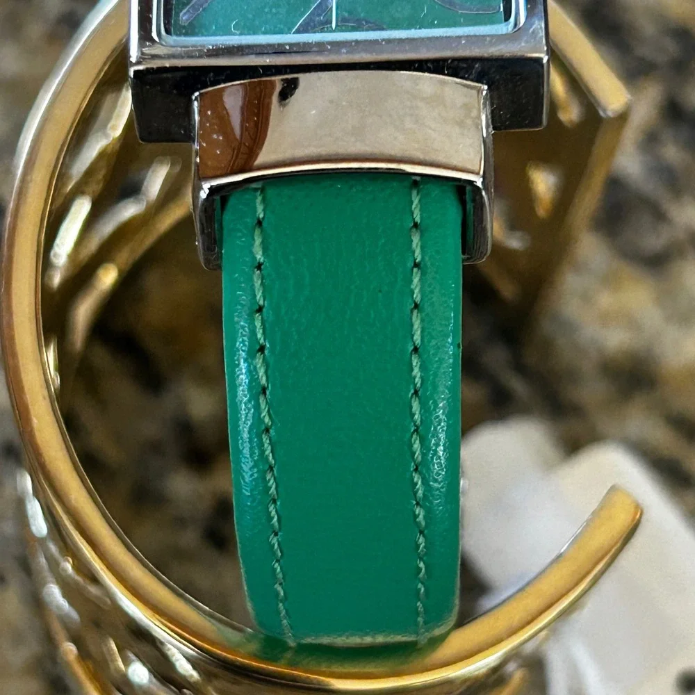 OsirockWomen Cuff Watch Green Square Face Silver Tone Stainless Steel Japan Movt - Picture 3 of 7